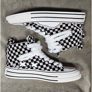 RARE SIA Collective Supask8 High Checkered Black White Sherpa Laces Size 12